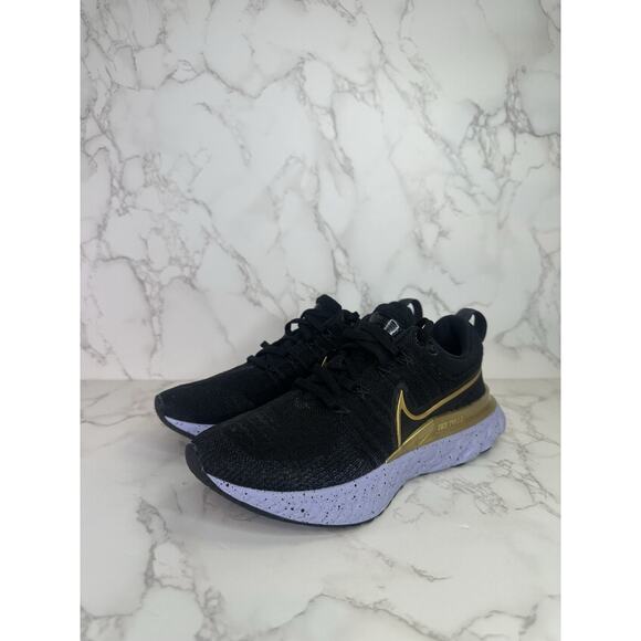 Nike React Infinity Run Flyknit 2 Running Shoe Black Gold CT2423-009 Womens 5.5 - Picture 1 of 5